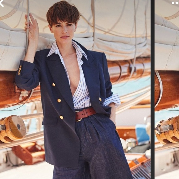 Vintage Bloomingdales by Augustus Navy Blue Wool Blend Oversized Blazer - Picture 1 of 7